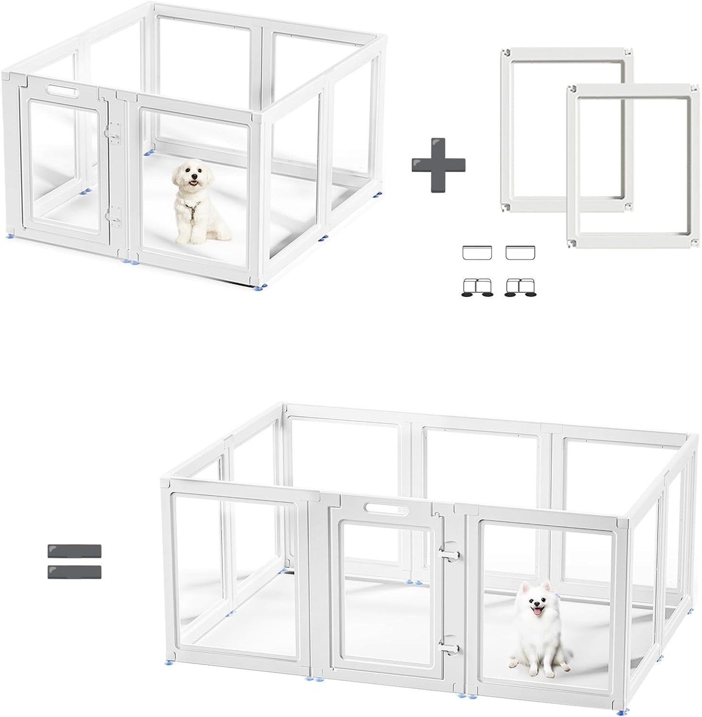 Acrylic Dog Playpen Suitable for Expanding Clear Dog Playpen Includes 2 I-Type Connectors and 2 Suction Cup Bases（23.6", 2PCS