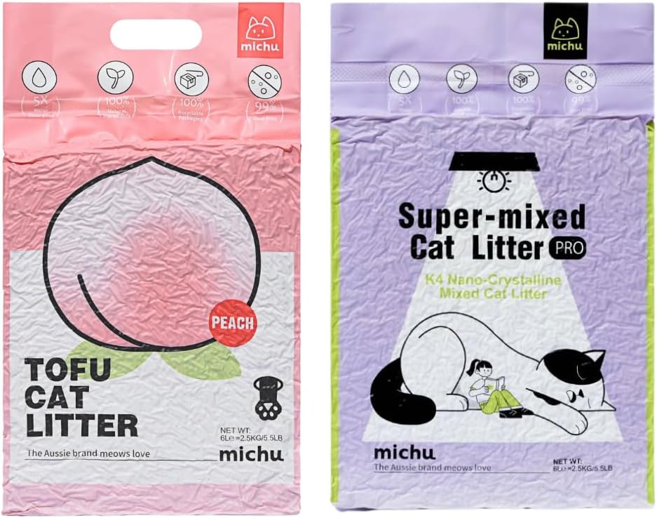Tofu Cat Litter Natural Clumping Tofu Cat Litter 5.5lb/88oz 5 Scents (Peach + Mixed, 2 Pack)