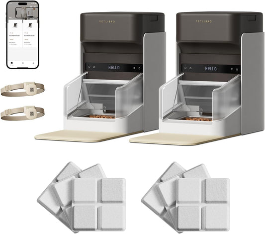 Bundle of PETLIBRO Upgraded RFID Automatic Cat Feeder, 2 Packs 5G Wi-Fi Automatic Pet Feeder, 3L Auto Cat Feeder App Control with Light Collar Tag + PETLIBRO 6 Packs Pet Food Desiccant Bag