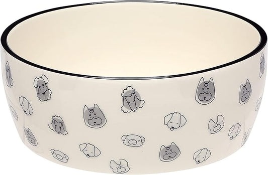 Pearhead Ceramic Dog Bowl Large 9 Cup – Puppy Faces Pattern, Durable Heavyweight Pet Food & Water Bowl, Neutral Modern Design, for Pet Parents, XL