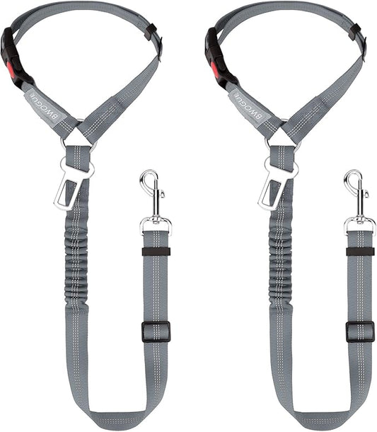 BWOGUE 2 Piece Dog Seat Belt for Car with Elastic Bungee Buffer Safety Seatbelt Car Headrest Restraint Wear Adjustable Metal Buckle Harness in Vehicle Travel for Pet