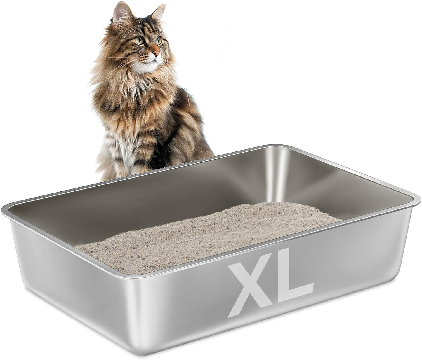Stainless Steel Litter Box -6in High Sided,XL Metal Cat Litter Box for Big Cats Easy to Clean, Cat LitterBox Metal Pet Toilet for Adult Big Cats,Non Stick, No Smell,23.6"x15.8"x6"