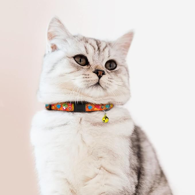 Cat Collars 2 Pack - Soft Cute Breakaway Collar with Bell, Adjustable Safety Kitten Collars for Girl & Boy Cats – Comfortable Stylish Patterned Print Lightweight (Donut + Ice Cream)