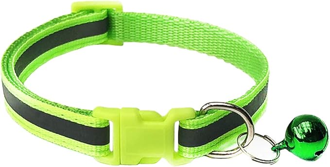 CHBORCHICEN 2-Pack Footprint & Reflective Cat Collar with Bell Basic Dog Cat Collar Buckle Adjustable Polyester Cat Dog Collar or Seatbelts (Small, Fluorescent Green)