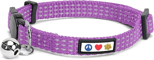 Pawtitas Reflective Purple Cat Collar with Safety Buckle and Removable Bell for Kitten and Cats Orchid