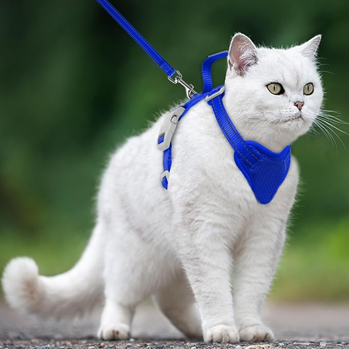 Cat Harness and Leash Set Escape Proof for Kitten Walking, Soft Adjustable Top Handle Vest Harnesses for Cats, Easy Control Breathable Reflective Small Medium Large, Sapphire Blue,M