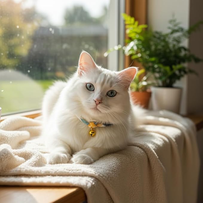 Handmade Cotton Cat Collar with Bell – Adjustable Slip-On Design, No Buckle, Lightweight Rope Collar for Kittens, Indoor Cats, and Small Pets (Daisy)