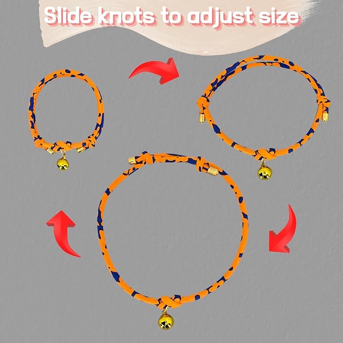 Handmade Halloween Cat Collar with Bell – Adjustable Slip-On Design, No Buckle, Lightweight Rope Collar for Kittens, Indoor Cats, and Small Pets (Pumpkin)