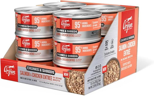 ORIJEN Chunks & Shreds Wet Cat Food Salmon & Chicken Entrée 3oz Cans (12 Count)