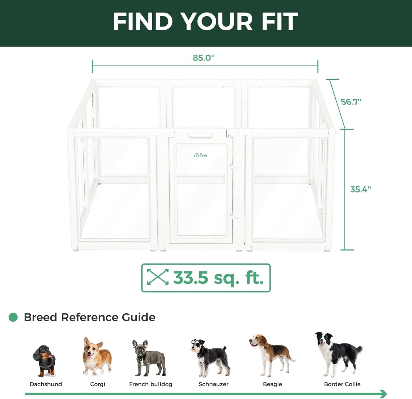 FXW AuraSpace Acrylic Indoor Unleashed Dog Playpen for Medium Dogs, 35 Inch, 10 Panels, White