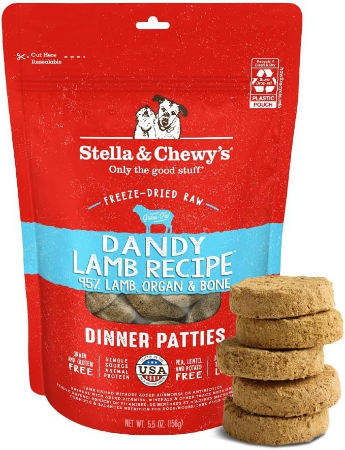 Stella & Chewy's Freeze-Dried Raw Dinner Patties - Dandy Lamb Recipe - High Protein Grain-Free Puppy & Dog Food - Perfect For Picky Eaters - 5.5 oz