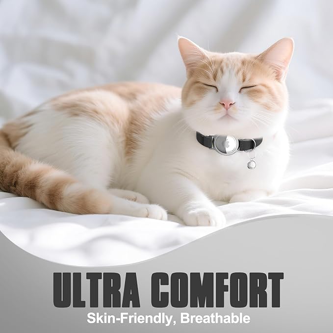 AirTag Cat Collar, Ultra Elastic Cat Tracker Collar, Airtag Holder Compatible with Apple Air Tag, [Lightweight & Scratch Resistant] Adjustable Stepless GPS Pet Collar for Cats Kittens, Black