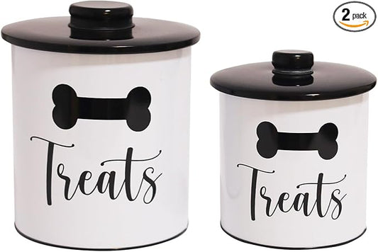 2pc Set Dog Treat Container with Lid, Round Tin Dog Treat Storage Jar for Countertop (Treats)