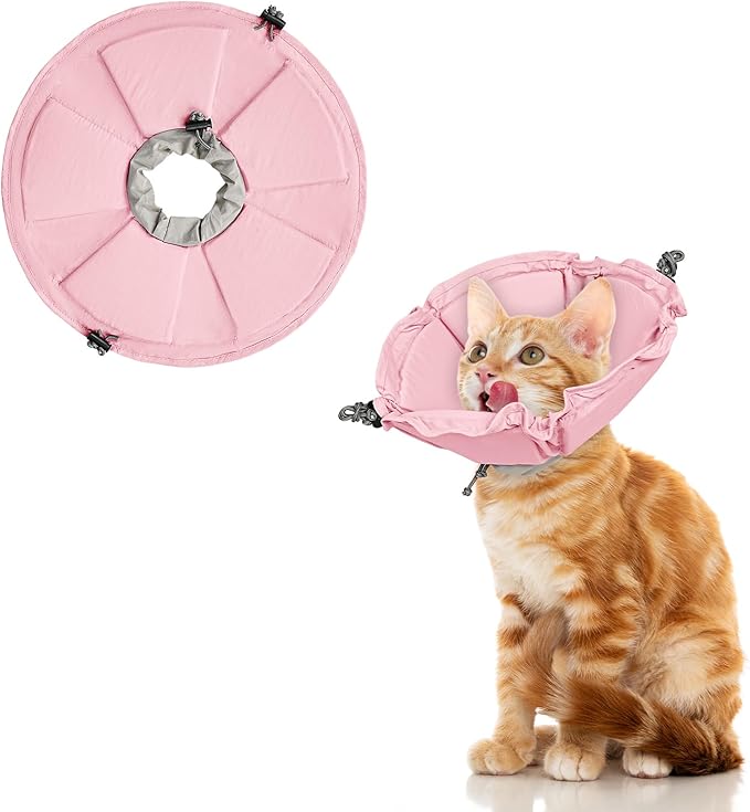 Cat Cone Collar Soft, Adjustable Elizabethan Collar for Cats to Stop Licking, Comfortable Lightweight Kitten Cone for Wound Healing and Surgery Recovery,Pink,M