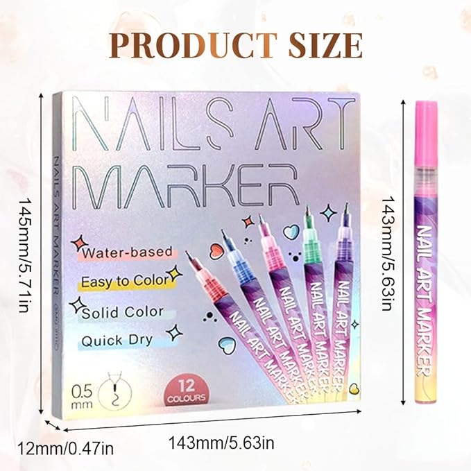 12 Colors Nail Art Pens Set with 30 Sheets Nail Stickers Decals, Nail Art Markers for Gel Nails, 3D Nail Polish Pens Quick Dry, Dotting Point Liner Pens for DIY Nail Painting Nail Art Tools (1 Set)