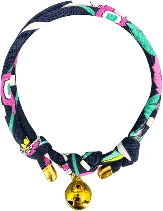 Handmade Cotton Cat Collar with Bell – Adjustable Slip-On Design, No Buckle, Lightweight Rope Collar for Kittens, Indoor Cats, and Small Pets (Zest)
