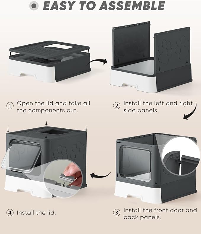 Enclosed Cat Litter Box, Large Litter Box for Big Cats, Covered Kitty Litter Boxes with Lid, Top Entry Cat Box Enclosure with Scoop, Odor Control, Easy to Clean (Black)