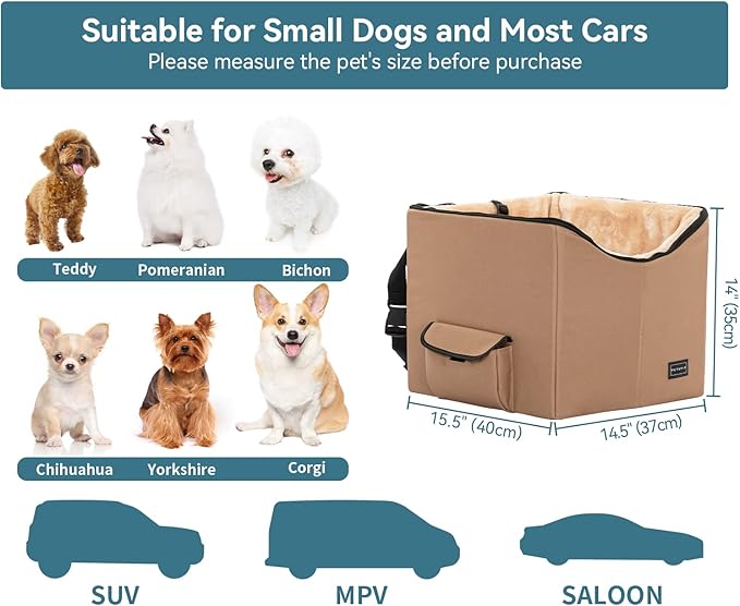 Petsfit Dog Booster Seat, Washable Pet Car Booster Bucket Seat with Portable Carrying Case for Puppy, Cats, Small Dogs (Small, Tan)