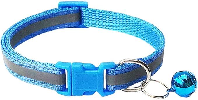 CHBORCHICEN 2-Pack Footprint & Reflective Cat Collar with Bell Basic Dog Cat Collar Buckle Adjustable Polyester Cat Dog Collar or Seatbelts (Small, Sky Blue)