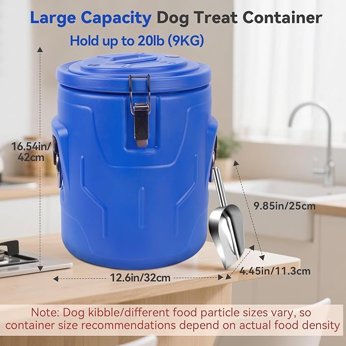20lb Dog Food Storage Container, Stainless Steel Airtight Pet Food Storage Container and Durable Plastic Food Container, Large Metal Cat Food Container with Lid and Scoop to Keep Fresh