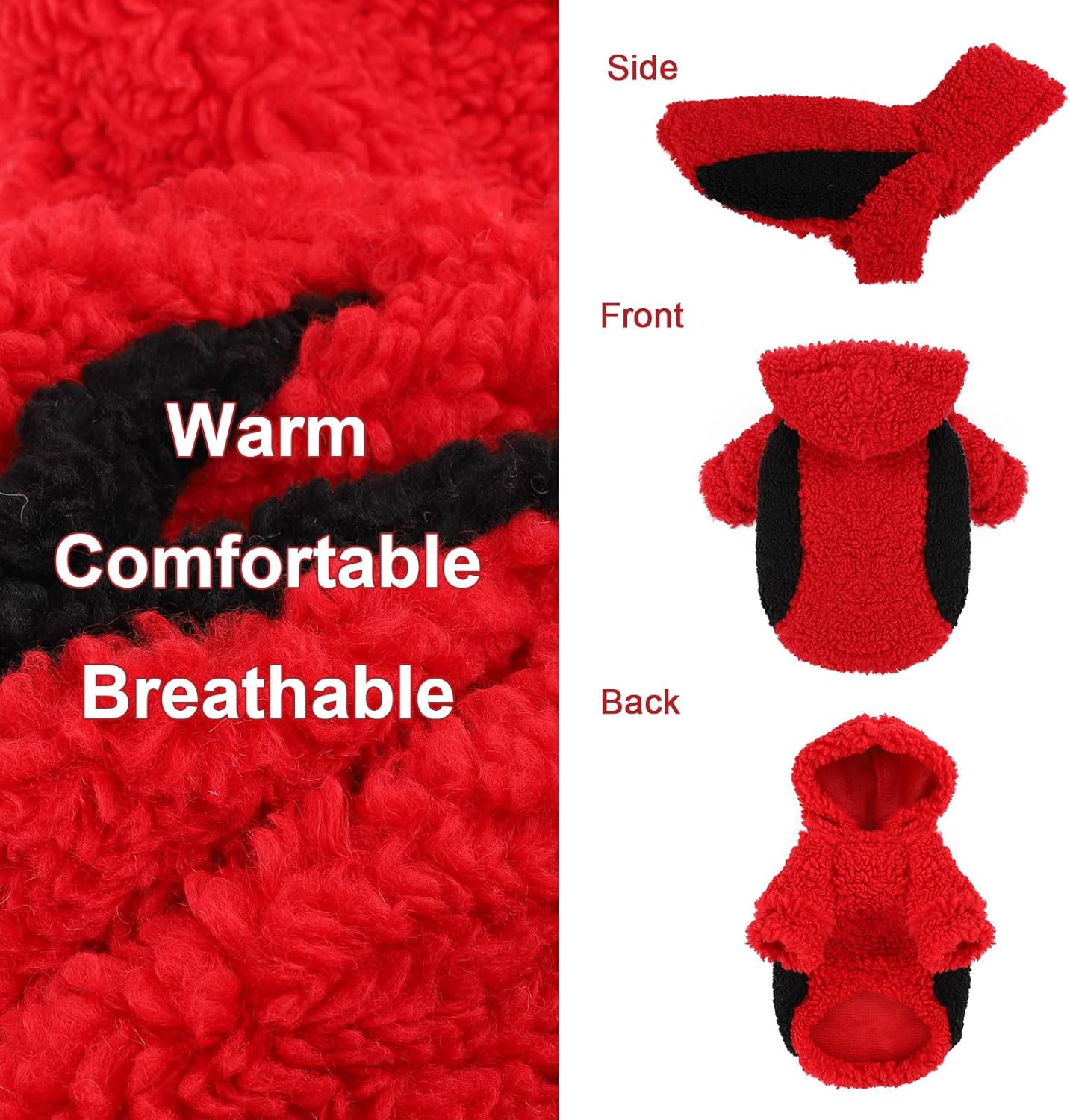 YIKEYO Dog Hoodie Pet Clothes Sweater with Hat Soft and Warm Cold Weather for Small Patchwork Hood(Red, Small)
