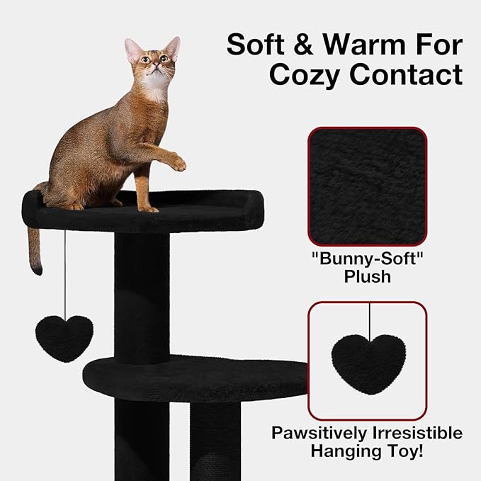 VETRESKA Cat Tree for Indoor Cats, Multi Level Cat Tower with Cat Scratching Post, Cute Cat Climbing Tree with Dangling Toy for Cats（Black）