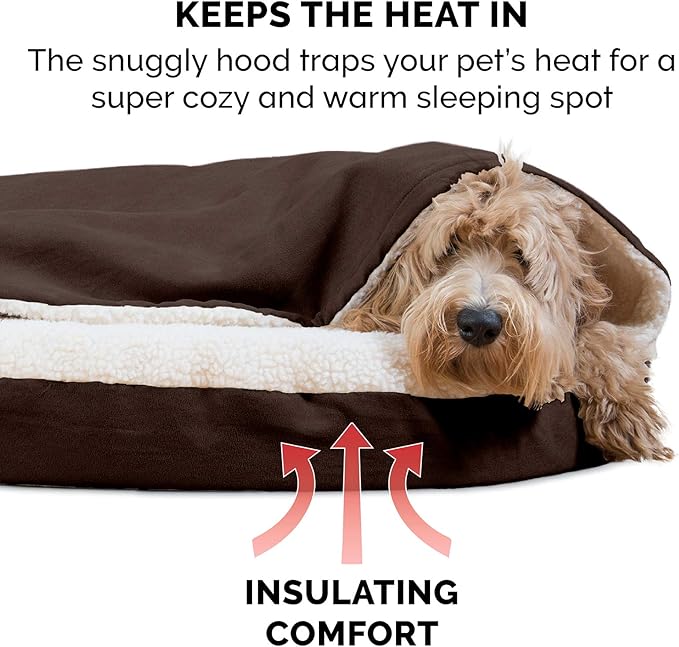 Furhaven 26" Round Memory Foam Dog Bed for Medium/Small Dogs w/ Removable Washable Cover, For Dogs Up to 30 lbs - Sherpa & Suede Snuggery - Espresso, 26-inch