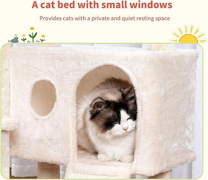 Hey-brother Cat Tree Tower, Scratching Posts with Removable Toys, Cozy Condo, Platform, Hammock, Sisal Scratch Board and Ball for Indoor Kittens, 41.3 Inches, Beige MPJ008SM