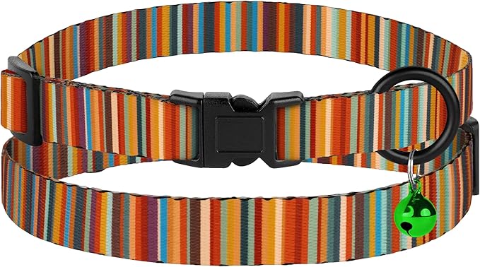 4PCS Breakaway Cat Collars with Bell - Cute Soft Adjustable Safety Kitten Collars 4-Pack - Nylon Pet Collars Nature Tribal Striped Floral Space Aztec Flowers Print (Striped)