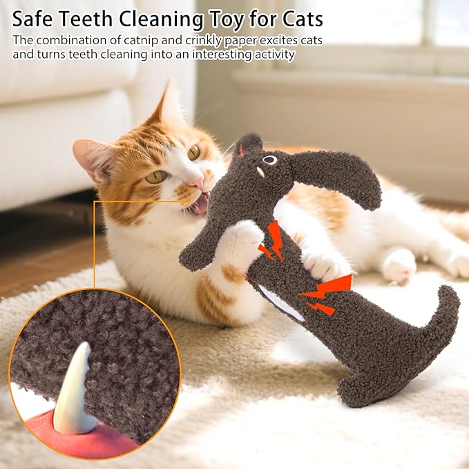 Xmas Cat Toy Refillable Catnip Toy, Safe Teeth Cleaning Kitten Toy for Indoor Cats Kitty Kicker, Crinkle Interactive Cat Nip Chew Toys, Brown