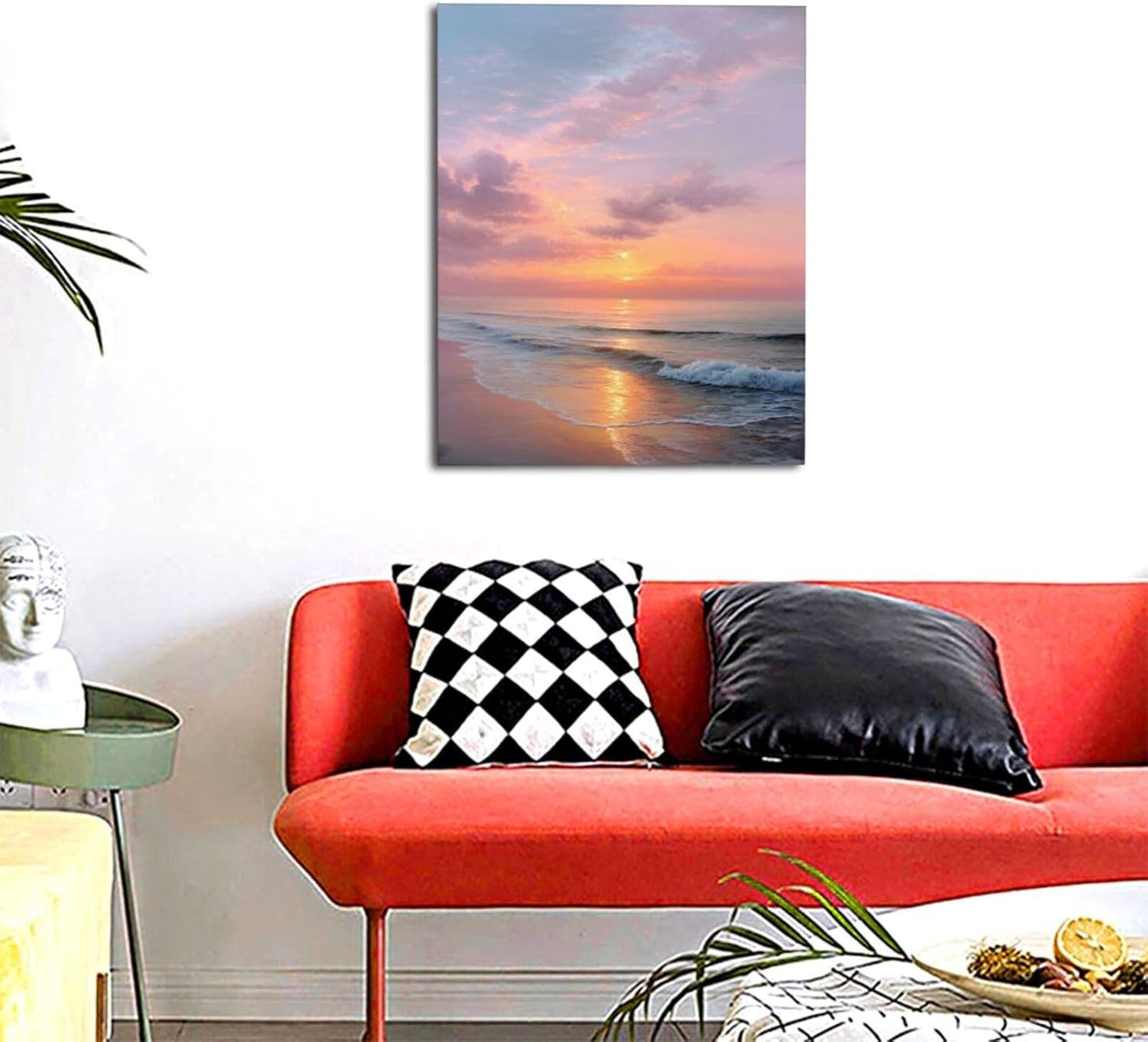 Beach Sunset Wall Art Ocean Coastal Scenery Wall Decor Seascape Picture Canvas Landscape Painting Print Framed Artwork Decorations for Living Room Office Bedroom Kitchen 16"x20"