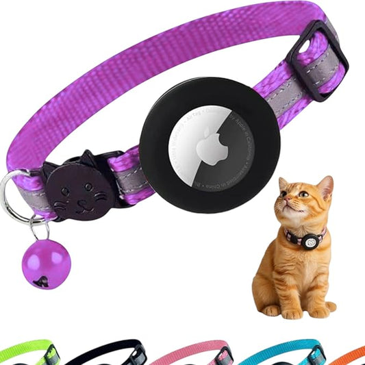 Adorable AirTag Cat Collar with Elastic, Durable Apple AirTag Holder – Lightweight, Comfortable & Adjustable Design with Breakaway Safety and Bell – Cute Choice for Girl & Boy Cats