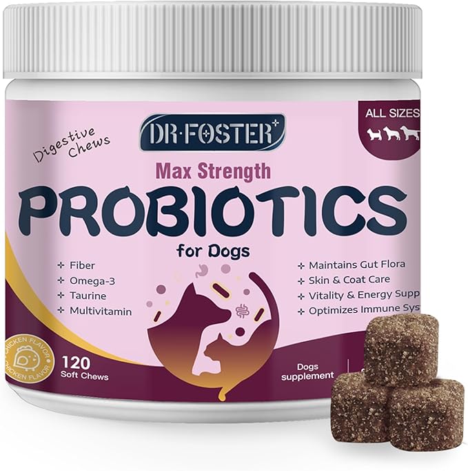 Probiotics for Dogs, Dog Probiotics for Digestive Health, 6 Billion CFU, with Prebiotics & Digestive Enzymes, Pumpkin & Omega-3, Dog Diarrhea Relief & Immune Support, Skin & Coat Care, 120 Soft Chews
