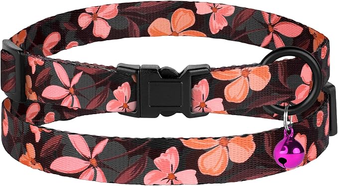 Cat Collars 2 Pack - Soft Cute Breakaway Collar with Bell, Adjustable Safety Kitten Collars for Girl & Boy Cats – Comfortable Stylish Patterned Print Lightweight (Crossandra + Geometric)