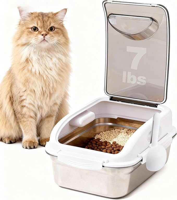 Stainless Steel Dog Food Storage Container with Lid for Cat Bird Pet Dry Food Treats, Airtight Mouse Proof Storage Bin Fits Up To 7 Lbs, Coming With Scoop
