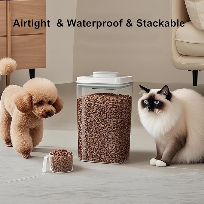 3-5 Lbs Dog-Cat Pop Treat - Airtight Jar - Pet Food Storage Container for Kibble & Treats, 2pcs 4L/4.2qt with 130ml/0.14qt Half Scoop Stackable Pop Lid Plastic Container with Lid