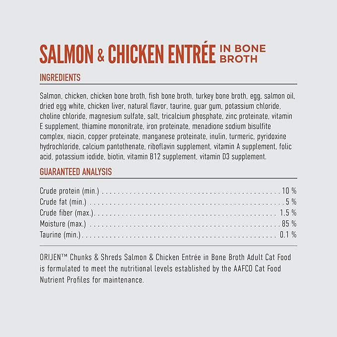 ORIJEN Chunks & Shreds Wet Cat Food Salmon & Chicken Entrée 5.5oz Cans (6 Count)