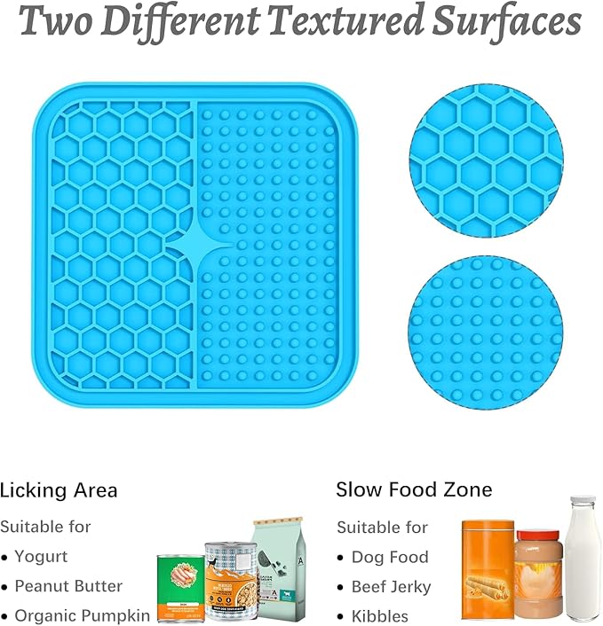 MateeyLife 2PCS Small Lick Mat for Dogs and Cats, Licking Mats for Dog Anxiety Relief, Cat Peanut Butter Lick Pad for Boredom Reducer, Dog Treat Mat Perfect for Bathing Grooming Blue&Green