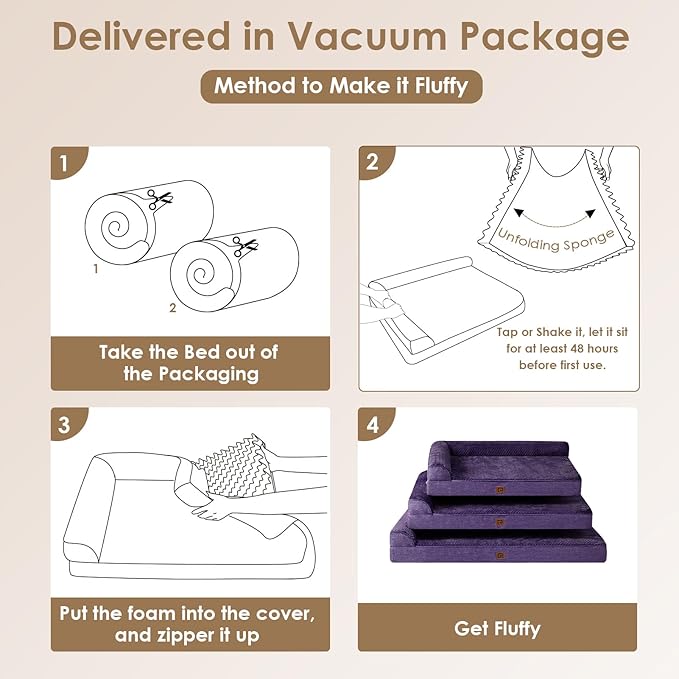 EHEYCIGA Memory Foam Dog Bed XLarge Sized Dogs, Extra Large Dog Bed Orthopedic with Washable Removable Cover, Waterproof XL Pet Bed Couch, 44x33x6 Inches, Purple