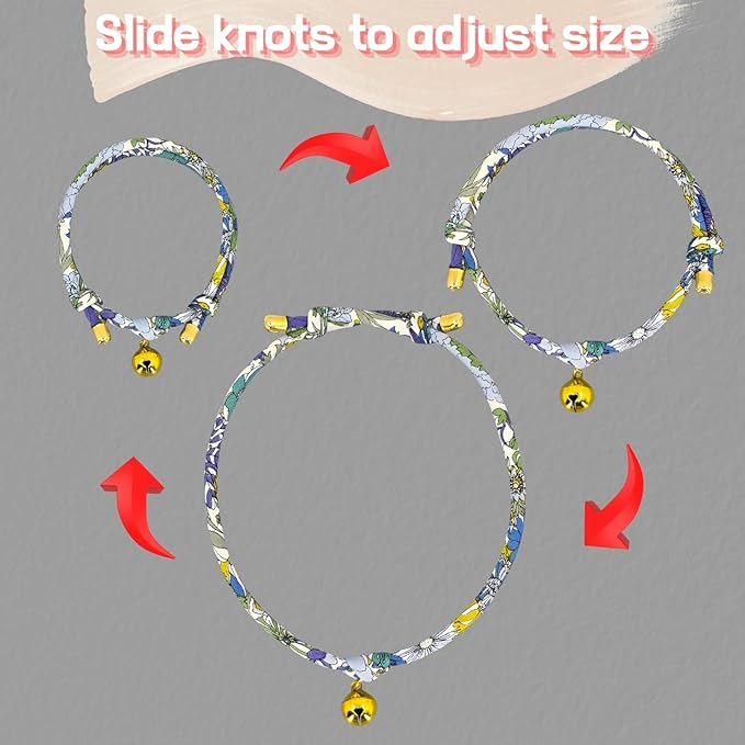 Handmade Cotton Cat Collar with Bell – Adjustable Slip-On Design, No Buckle, Lightweight Rope Collar for Kittens, Indoor Cats, and Small Pets (Iris)