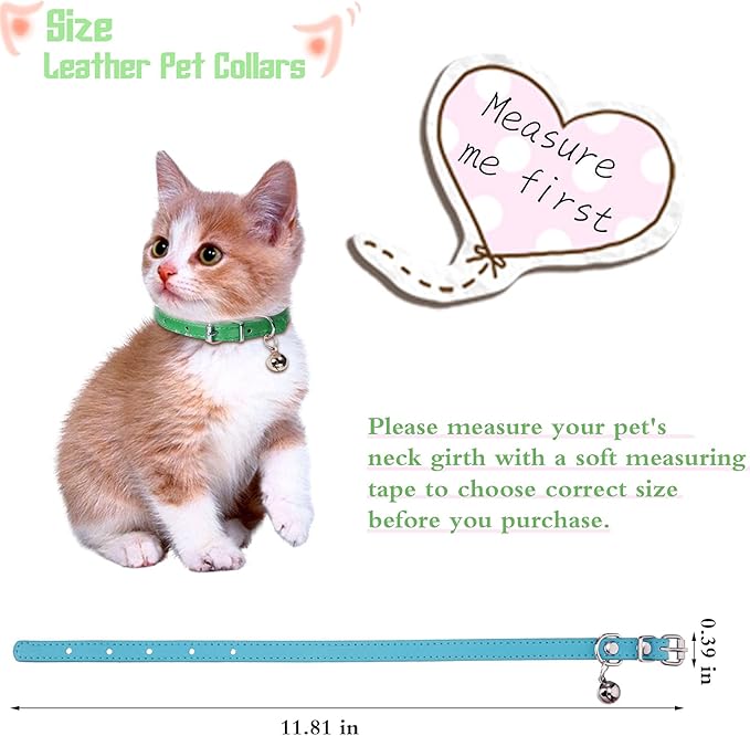 Weewooday 6 Pieces Leather Cat Collar with Bell Cute Pet Leather Kitten Collar for Boy Girl Cats with Safety Elastic Strap for Small Kitten Puppy(Fresh Color)