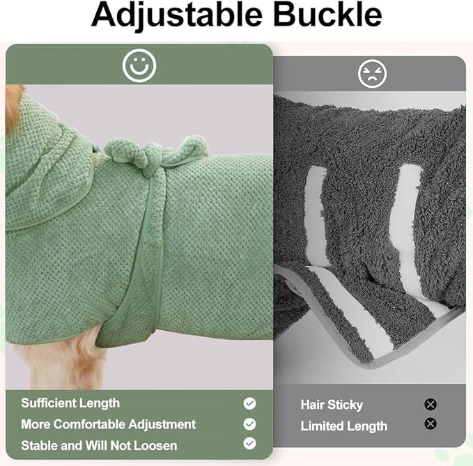 KOOGALSmall to Medium Size Dog Bathrobe, Quick Drying Super Absorbent Used for After Bathing, Warm Dog Towels, Adjustable Hoodies and Belts for Pet Dogs Bath Clothes Products(Green Jacquard, L)