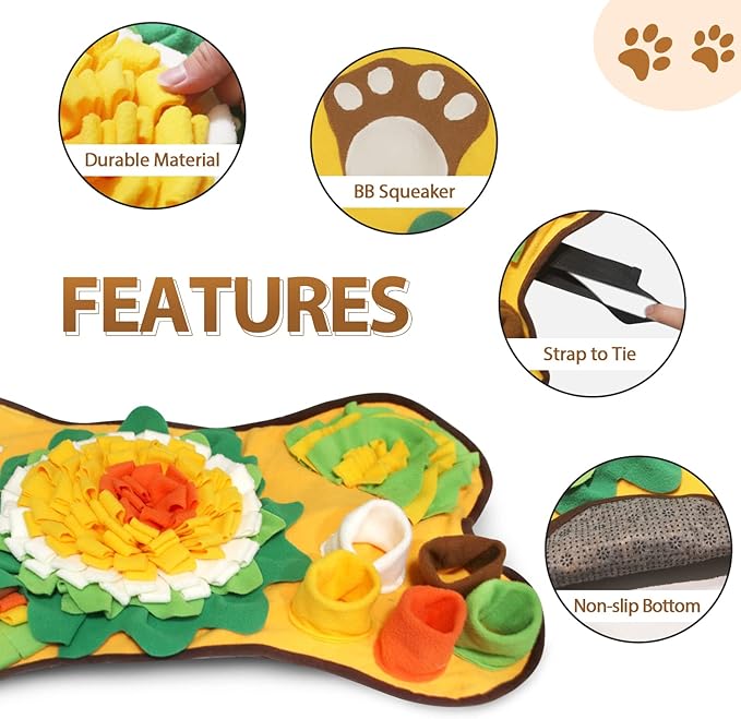 Snuffle Mat for Dogs, Pet Snuffle Matt for Small and Medium Dogs, Interactive Sniff Mat Feeding Mat for Puppies, Slow Feeder Sniffing Dog Treat Mat for Training and Stress Relief