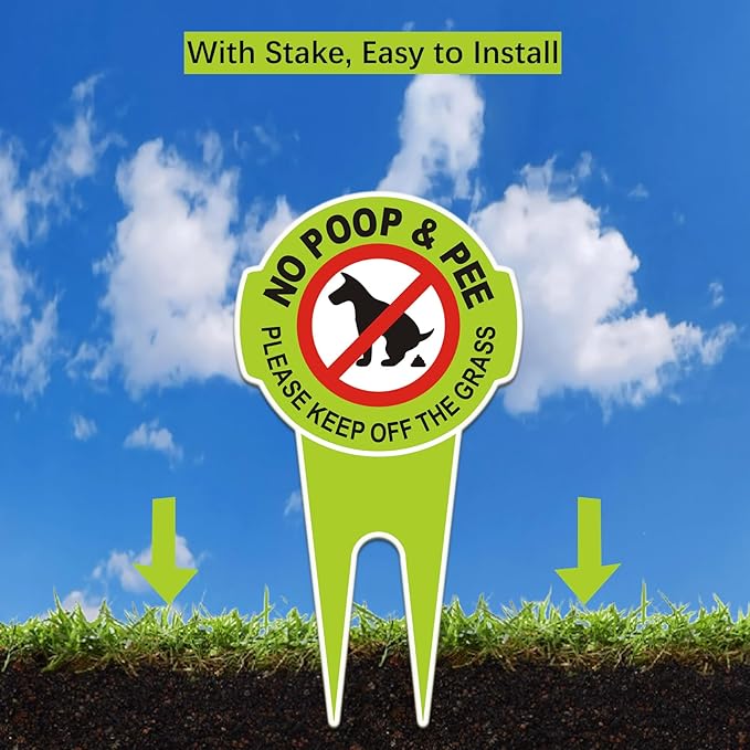2 Pcs No Poop Dog Signs with Stake 12.0" x 6.5", Double Sided No Pooping Dog Sign for Yard Politely Reads - Please Keep Off The Grass - Stop Dogs from Pooping or Peeing On Your Lawn