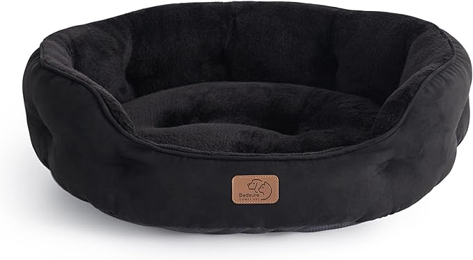 Bedsure Dog Beds for Small Dogs - Round Cat Beds for Indoor Cats, Washable Pet Bed for Puppy and Kitten with Slip-Resistant Bottom, 20 Inches, Black