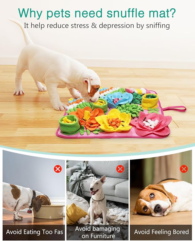 ORIA Snuffle Mat for Dogs, 20x20 Inch Interactive Dog Puzzle Toy, Slow Feeder Mat for Anxiety Relief & Mental Stimulation, Non-Slip Foraging Mat for Small Medium Large Dogs Cats Rabbits