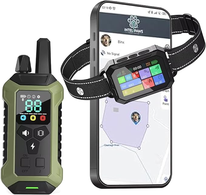 GPS Wireless Dog Fence System Collar – 2-in-1 Remote or App Controlled Boundary and Training GPS Dog Collar with 4 Training Modes - Covers up to 7000 Ft (3533 Acres)