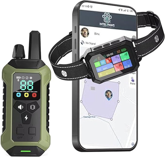 GPS Wireless Dog Fence System Collar – 2-in-1 Remote or App Controlled Boundary and Training GPS Dog Collar with 4 Training Modes - Covers up to 7000 Ft (3533 Acres)