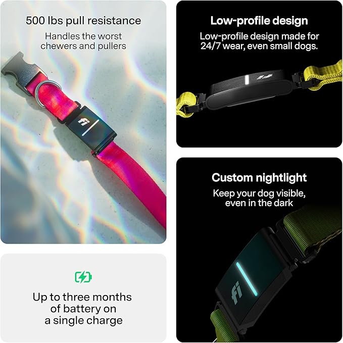 New Fi Series 3+ Smart Dog Tracker Collar [6 Month Membership Included] GPS Tracker for Dogs with Health & Behavior Monitoring, Escape Alerts, Waterproof, LED, Apple Watch Compatible (Yellow, X-Large)