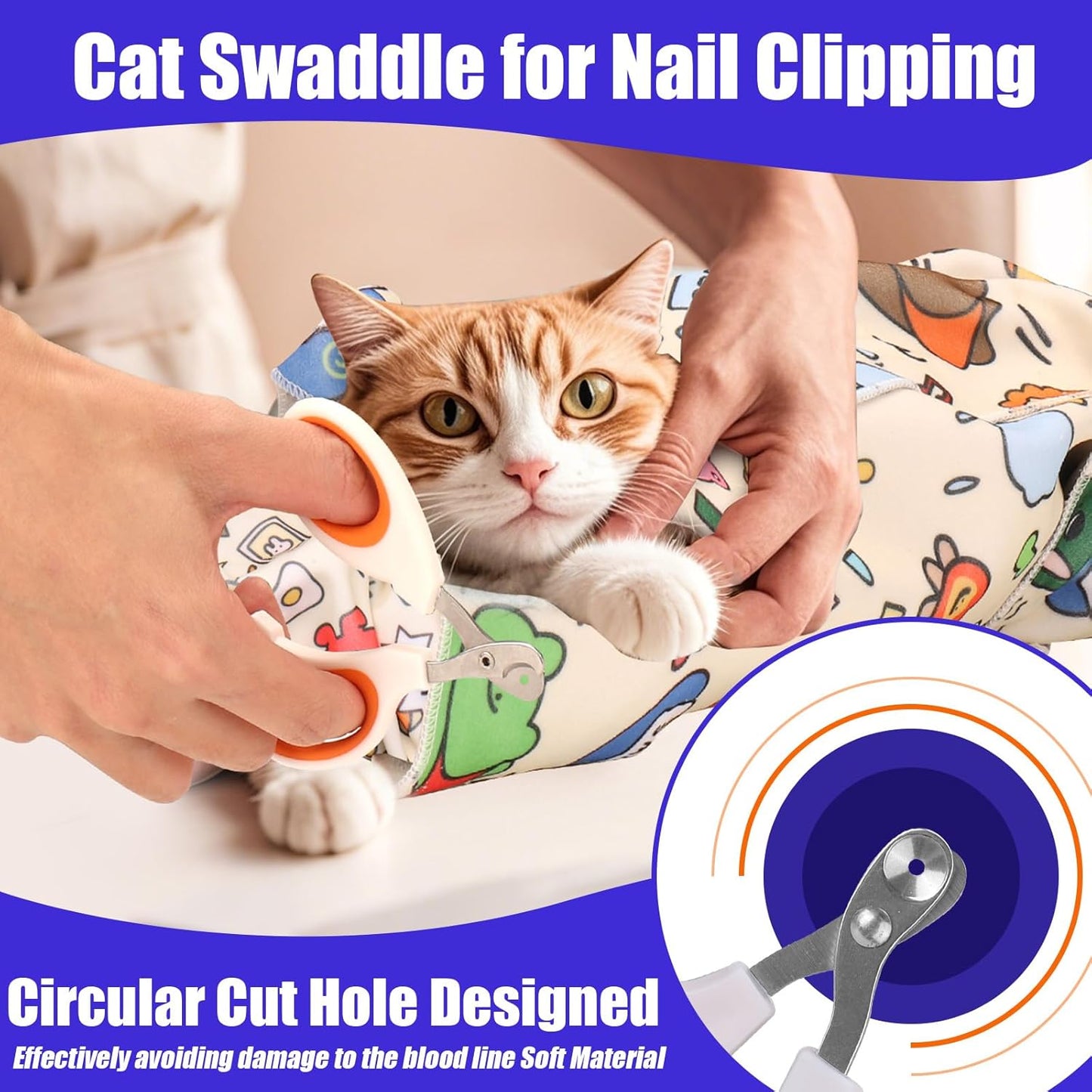 XANGNIER Cat Grooming Wrap with Cat Nail Clippers -Self-Adhesive Cat Swaddle for Nail Clipping, Anti-Scratch &amp; Anti-Escape Cat Restraint for Calm, Safe &amp; Easy Nail Trimming